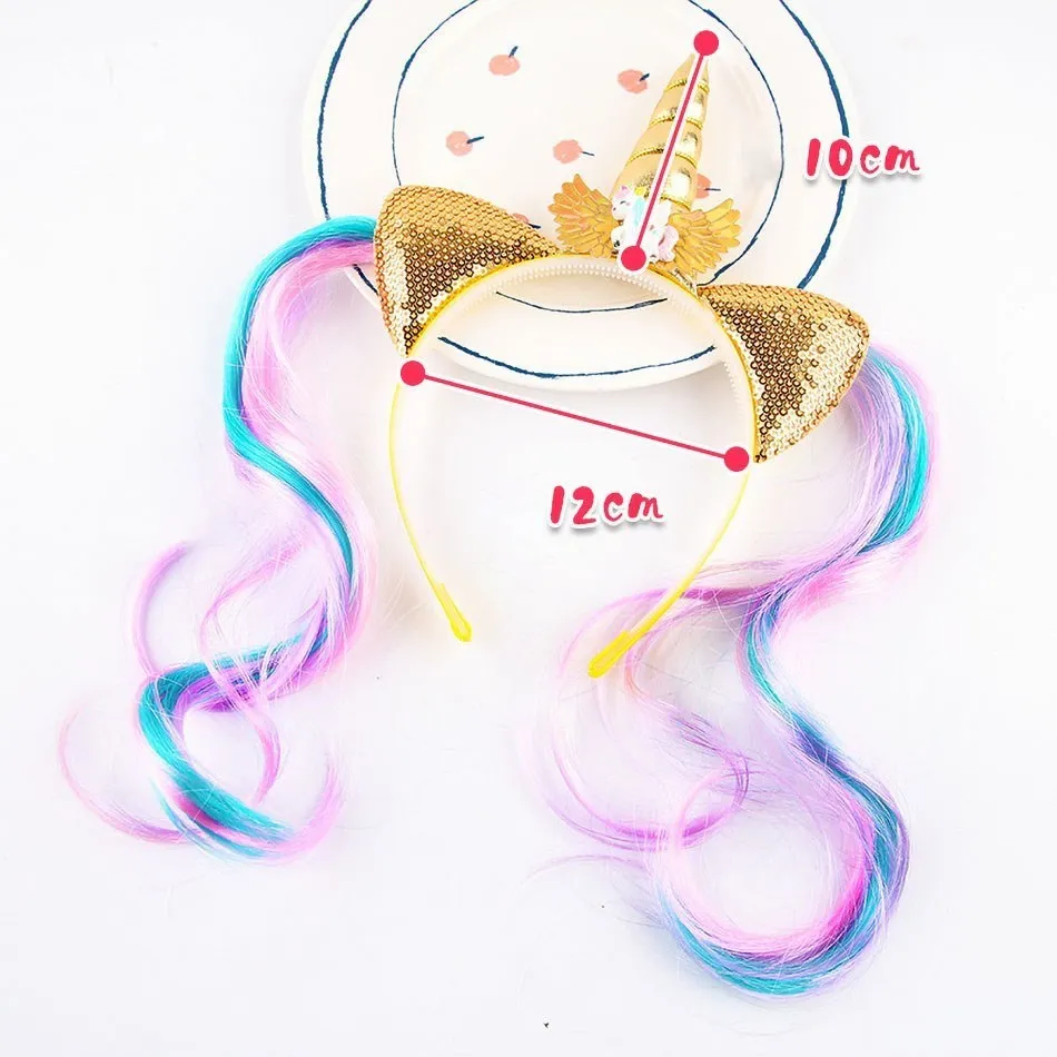 Girl Headband Kids Candy Color Sparkle Sequins Unicorn Braid Children Christmas Rainbow Hair Accessories Baby Birthday Hair Band