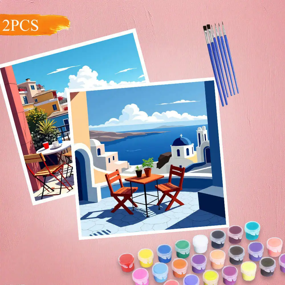 Malen nach Zahlen Kit Mittelmeer Dorf Szene Leinwand Kunst Handgemalte Landschaft DIY Digitale Ölgemälde Zeichnung Wohnkultur