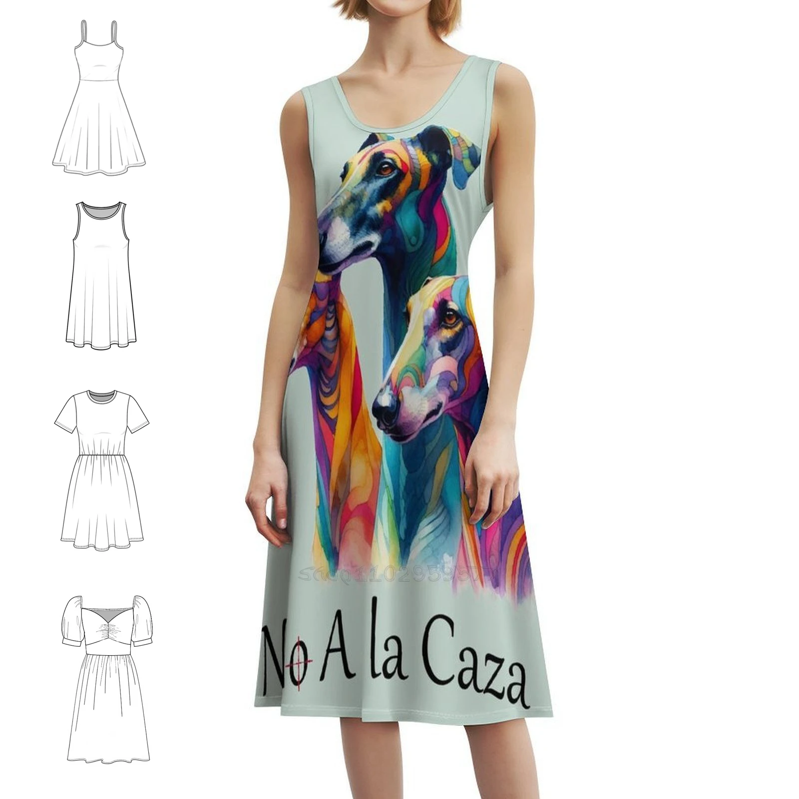 

No A La Caza!-Galgo EspaOl In Watercolor Korean Style Casual Dress For Women Simple Daily Office Lady Dresses Galgo
