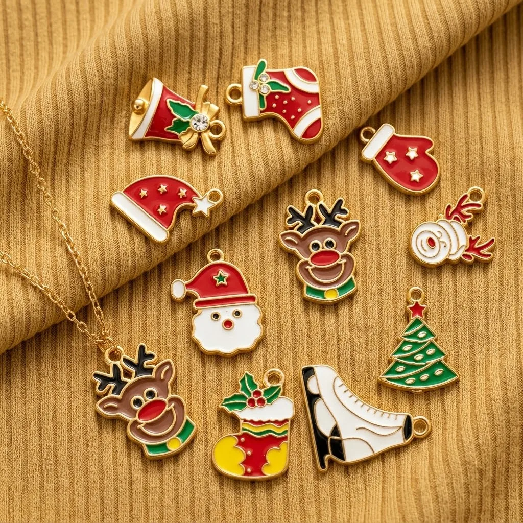 2 Stück Edelstahl Weihnachts-Emaille-Handschuh Weihnachtsmann Anhänger Charms für DIY Armbänder Halsketten Schmuckherstellung Zubehör – Detail 1