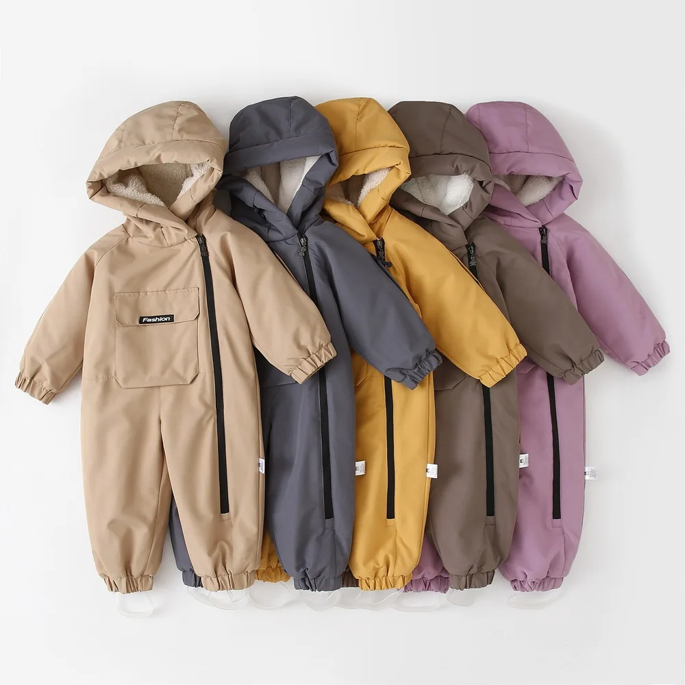 2-5 Jahre Kinder Kapuzen- und Plüsch-Ski-Overall, Winter-Outdoor-Schneekleidung für Kinder – Detail 6
