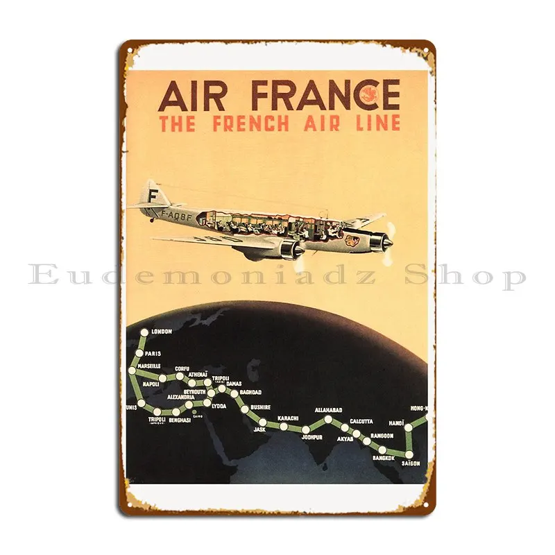 Air France The French Air Line Advertisement Vintage Travel Metal Sign Cinema Club Bar Wall Cave Customized Tin Sign Poster