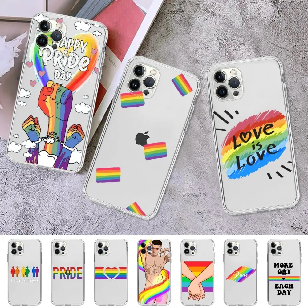 LGBT Rainbow Gay Lesbian Phone Case For iPhone 15 14 13 12 11 Pro Max Mini X Xs XR 6 7 8 Plus SE 2020 Transparent Case