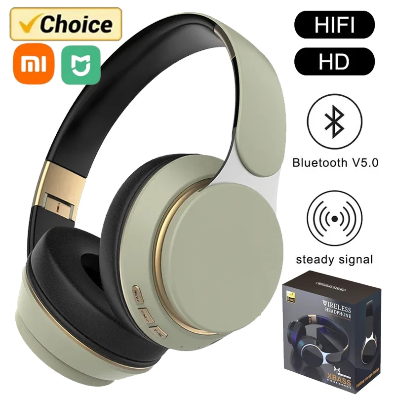 MIJAIWireless Headphones Foldable Adjustable Stereo Gaming Earphone Bluetooth+TF Play+3.5mm AUX 3 Modes HIFI Heavy Bass Headsets