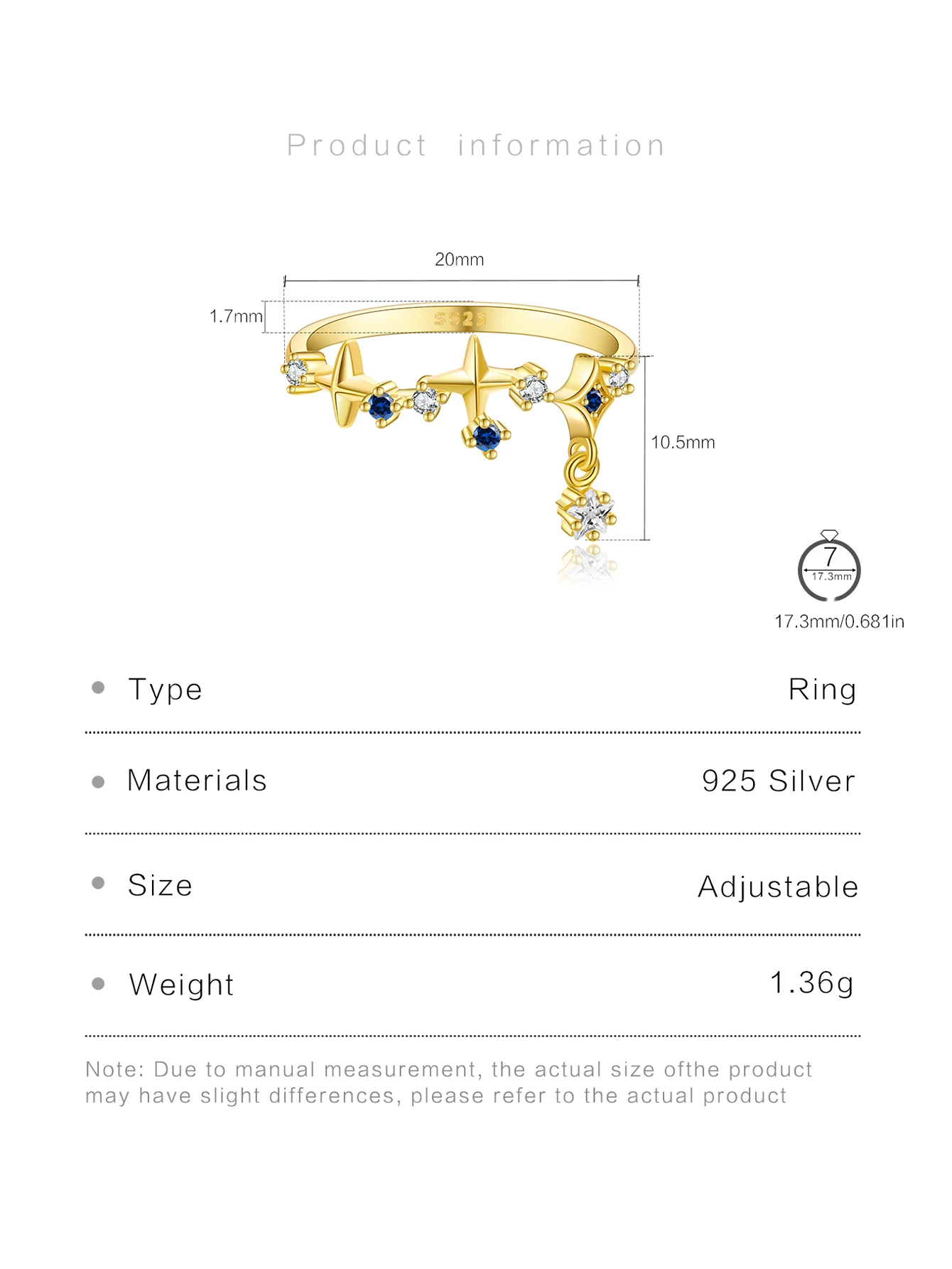 DPLAOPA 925 เงินสเตอร์ลิงStar Blue CZ Zirconเปิดแหวนผู้หญิง 2024 ใหม่หรูหราFineงานแต่งงานเครื่องประดับของขวัญ