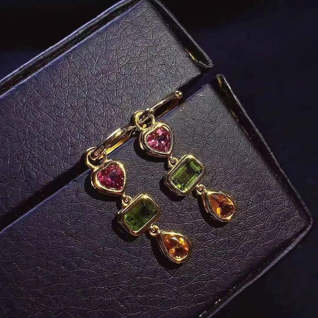 KJJEAXCMY exquisite Natural Tourmaline women's Earrings,S925 silver electroplating process inlay,for birthday party and New Year