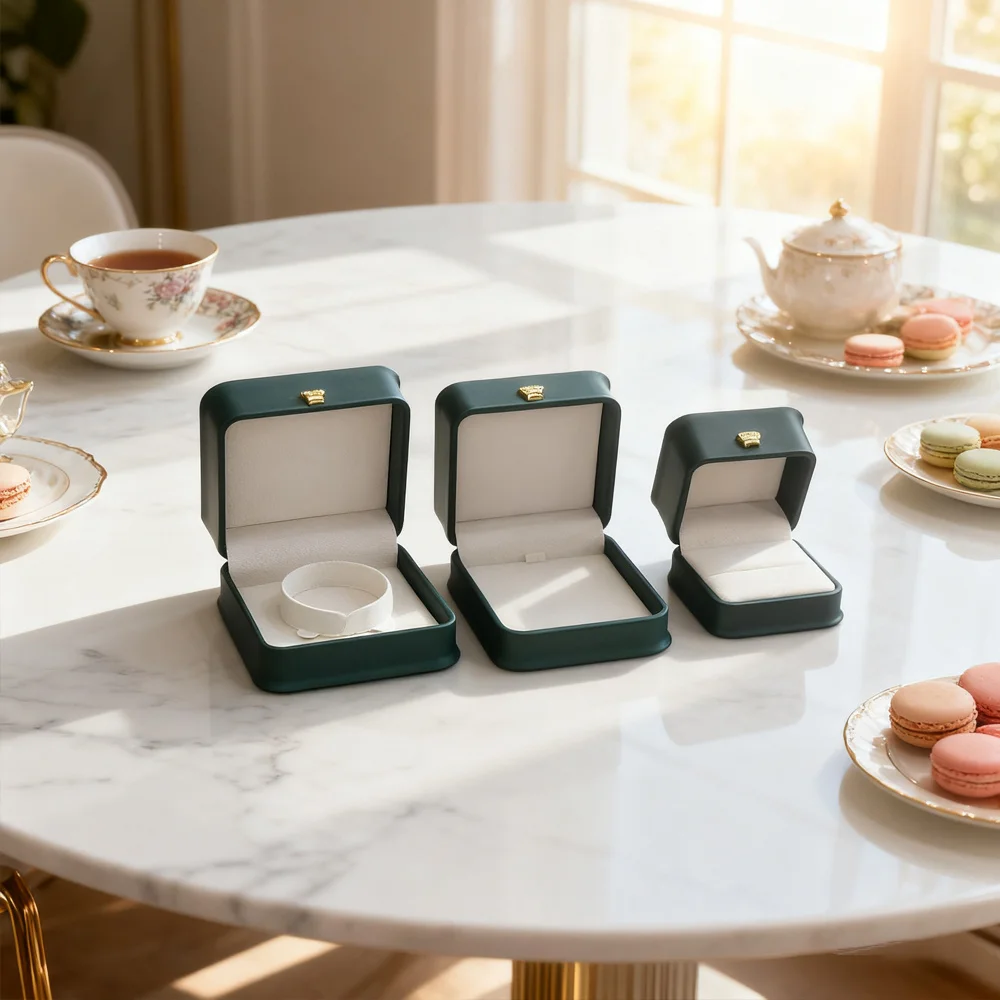 

3pcs Exquisite Dark Green Jewelry Box Set, Ring Bracelet Storage Case Organizer Gift Box