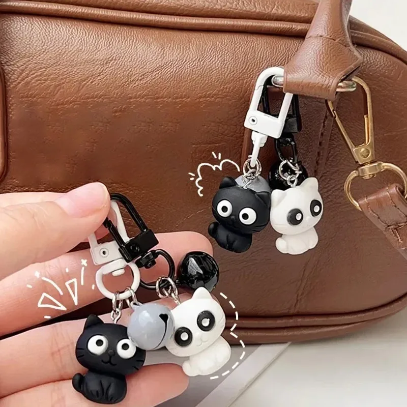 1PC Cute Black White Cat Keychain Funny Creative Versatile Pendant Backpack Hangings Key Ring Accessories Jewelry Gifts