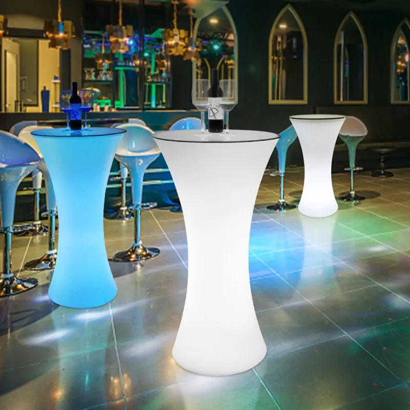 Moderne Led Verlichte Hoogbenige Tafel Outdoor Activiteit Cocktail Tafel Creatieve Bar Bureau Tuin Op Afstand Dimmen Oplaadbaar