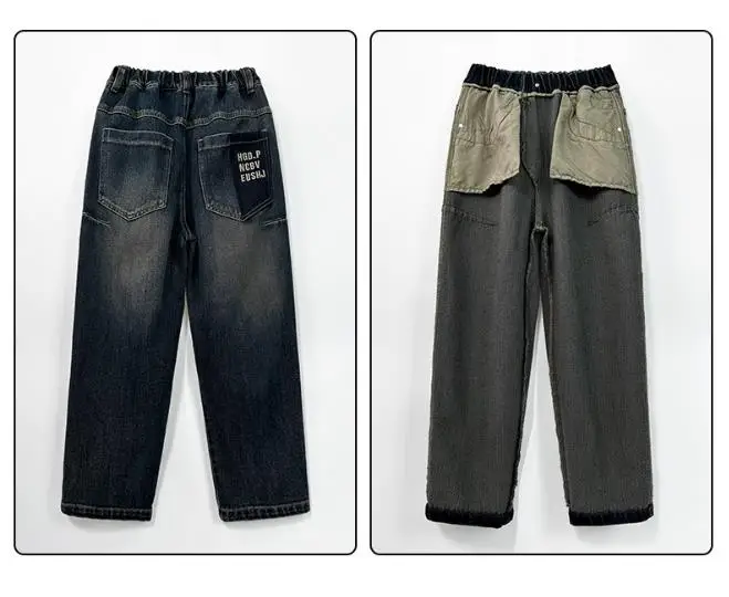 Trendy Boys Loose Fit Denim Jeans Casual Ripped Long Trousers Korean Style Cotton Blend for Kids Teens Autumn Spring