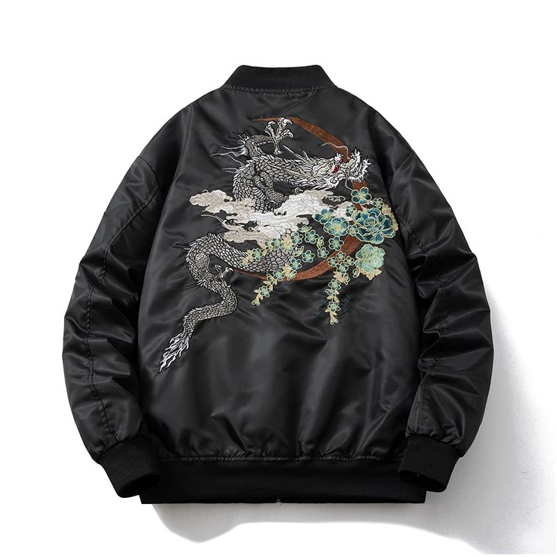 Pilot Jacket Men Dragon Embroidery Bomber Jacket Flower Japanese Hop Hop Retro Vintage Coat Harajuku Streetwear Couple Spring