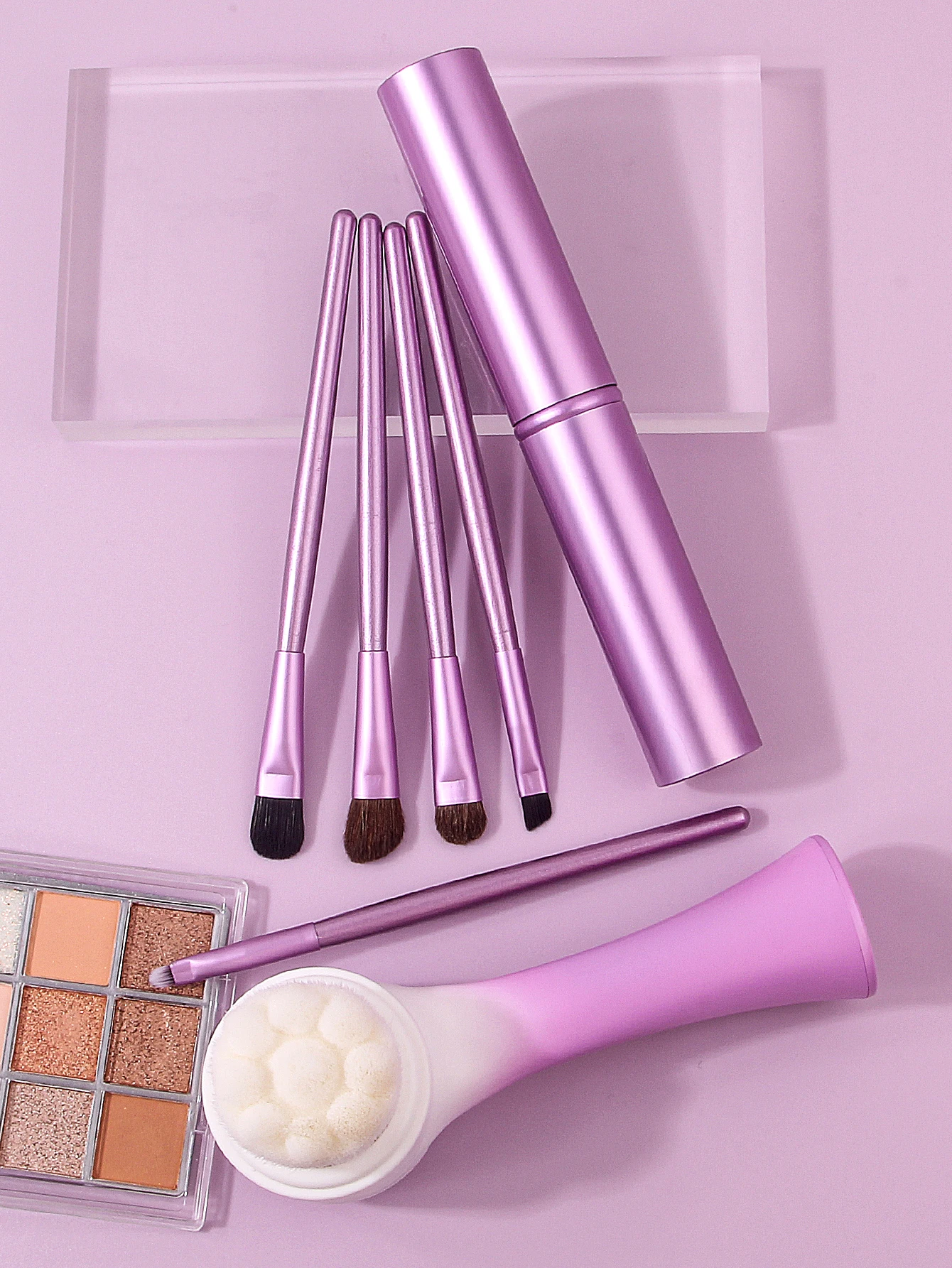 5PCS 다기능 아이 메이크업 브러쉬 세트 +1PCS 양면 세안 브러쉬 +1PCS 알루미늄 튜브 보관 실린더