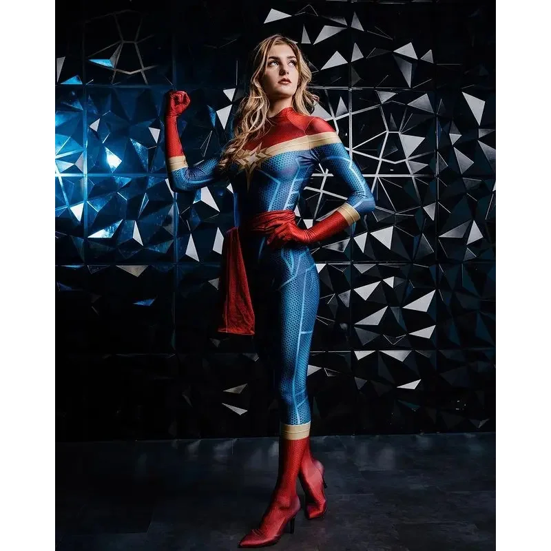 Sky02 ผู้ใหญ่เด็กกัปตัน MS Carol Danvers คอสเพลย์เครื่องแต่งกาย Zentai บอดี้สูท Superhero ปาร์ตี้ฮาโลวีน Jumpsuits88Ji #