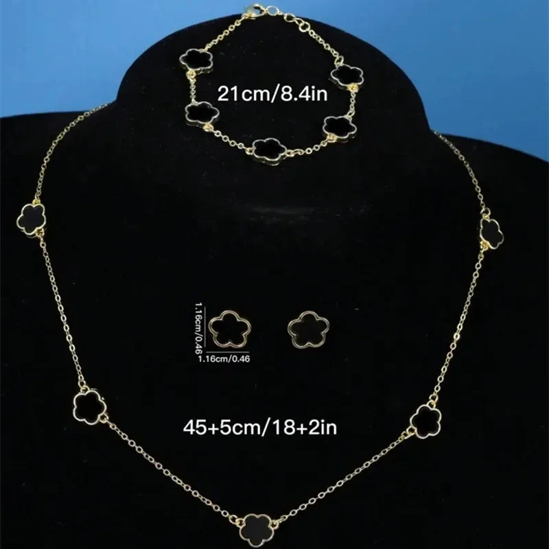 

Lucky Five-petal Flower Five-leaf Clover Bracelet Earrings Necklace Three-piece set for woman Stylish Accessories Party Jewelry