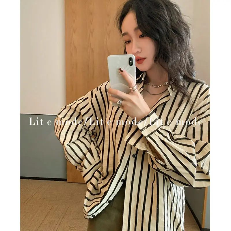 XEJ Striped Shirt Long Sleeve Top Vintage Shirt Oversized Tunic Women\'s Summer Tops 2023 Elegant Social Women\'s Shirt