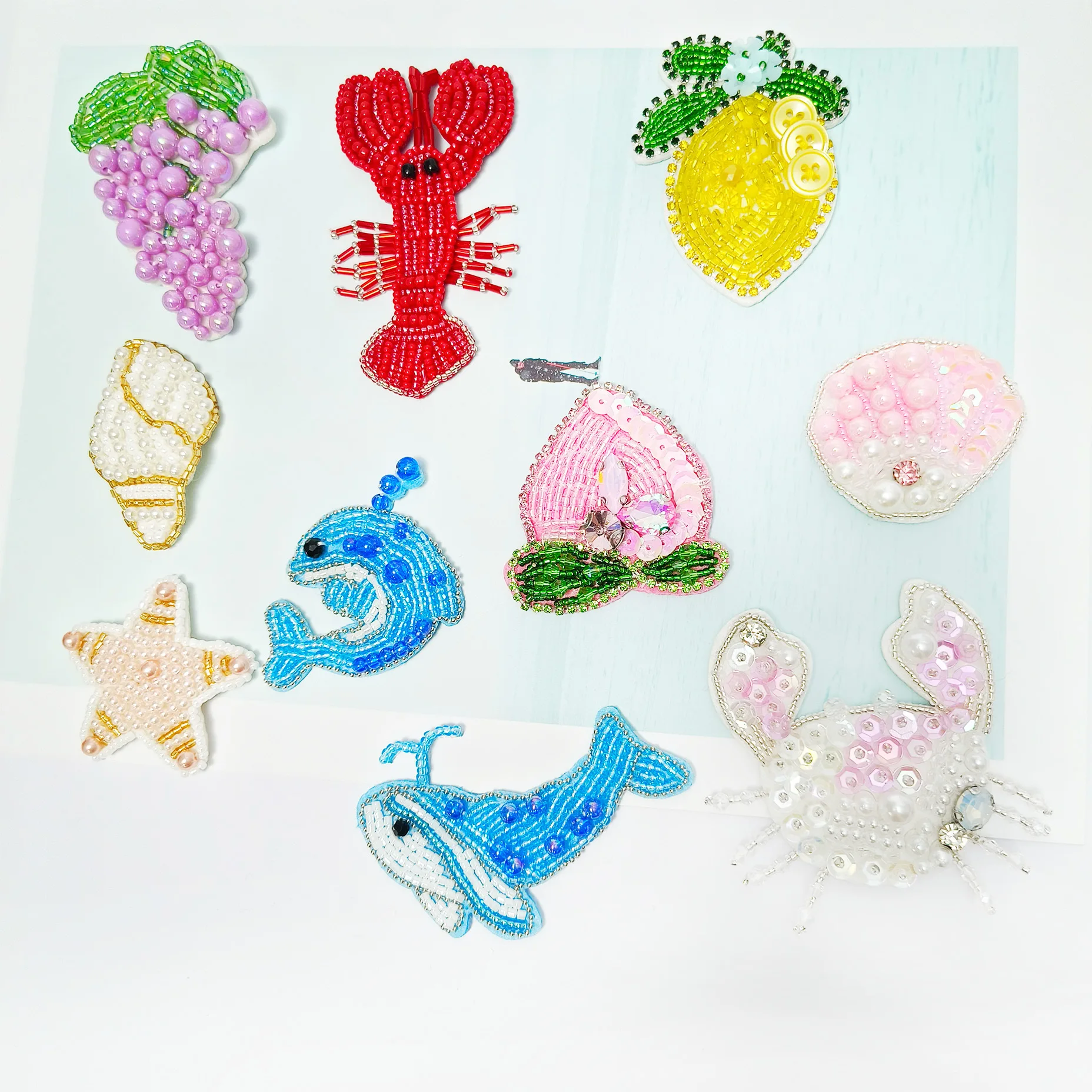 Handmade beaded new style ocean shell dolphin DIY pearl sequin accessories clothing fabric embroidery patch
