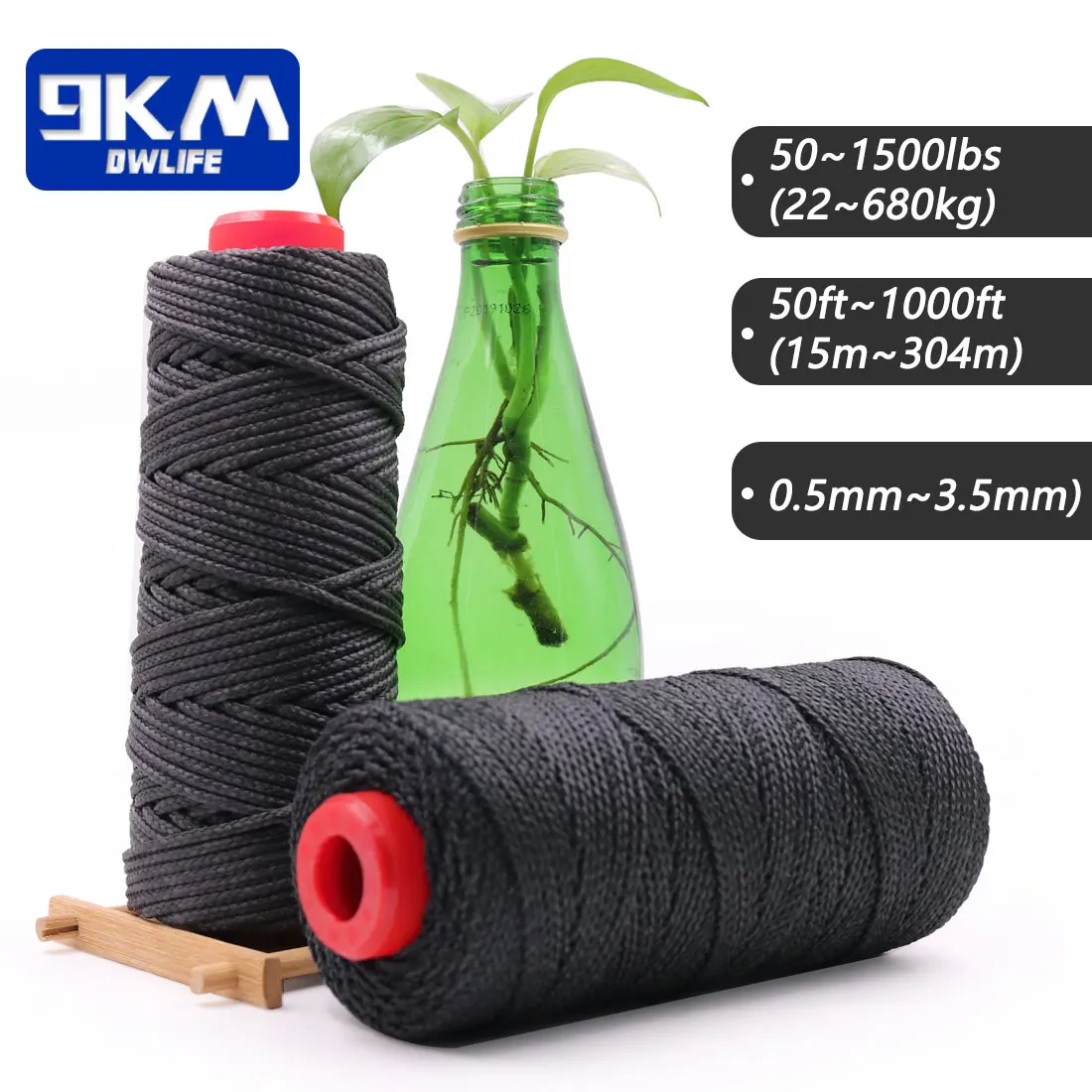 Braided Kevlar Line Black 50-1500 Lbs Fishing Assist Rope High Strength Kite Flying Line Outdoor Camping Hiking Refractory Rope