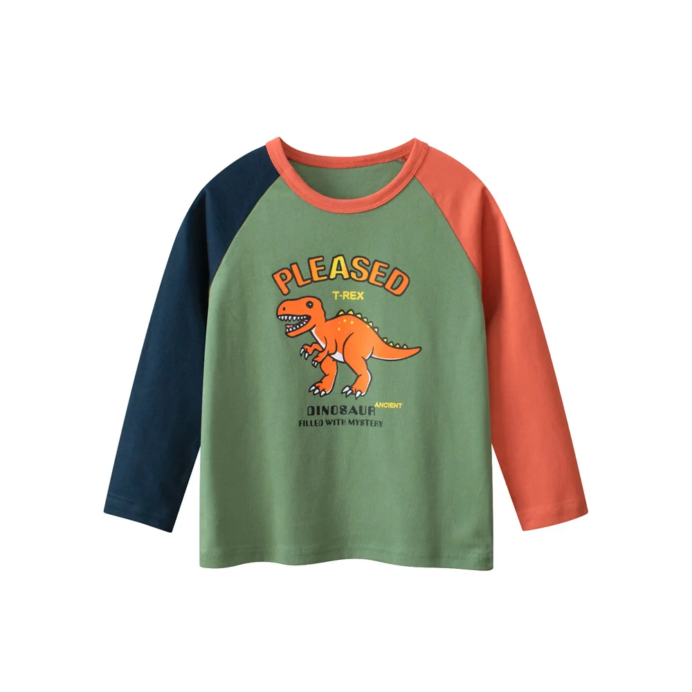 2025 Herfst Katoenen T-shirts Kids Baby Jongens Meisjes Tops Kleding Tee Lange Mouw Dinosaurus Kid Cartoon Kind Kleding 2-8 jaar
