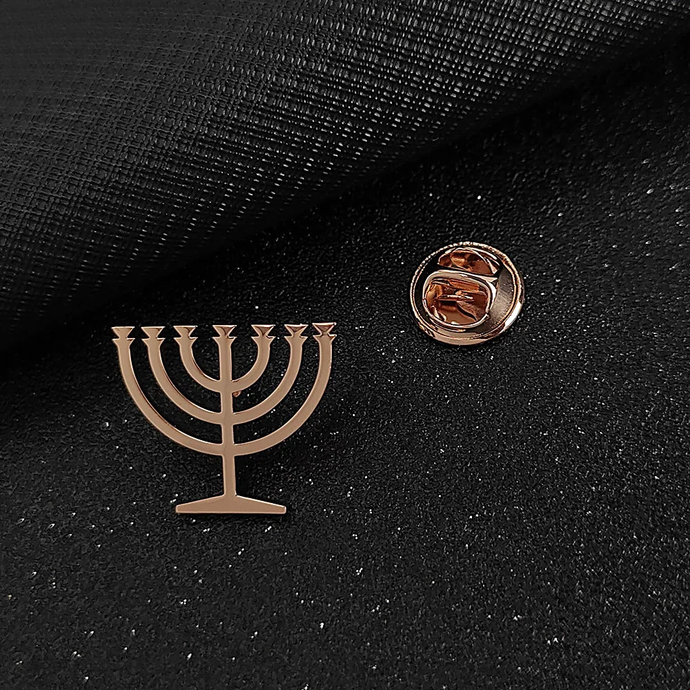 Broche de menorah judío para hombre, pin de solapa de acero inoxidable, accesorios de decoración de camisa, regalo de padrino de boda