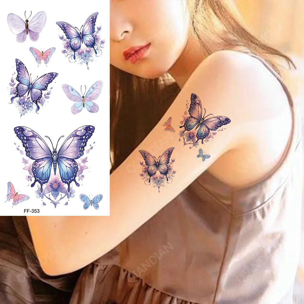 Colorful  Butterfly Waterproof Temporary Tattoo Sticker Half Arm Art Hipster Black Flower Beauty Transfer Washable Totem