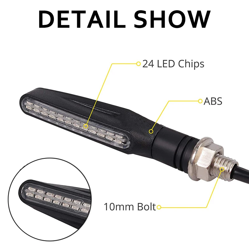 24LED Motorcycle Turn Signals Light High Bright 335SMD Motorcycle Flasher IP68 Bendable Running Light DRL Stop Signal Indicator