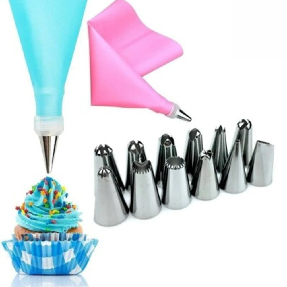 Kit Confeiteiro 24 Peças Com Sacos Reutilizáveis Bicos Decorar Para Bolo Cupcake Doce