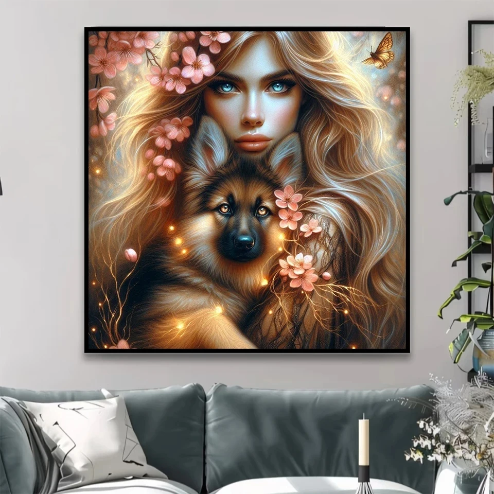 

5D DIY Diamond Painting Cross Embroidery Set Women Flowers And Dogs Full Diamond Mosaic Embroidery Home Decoration