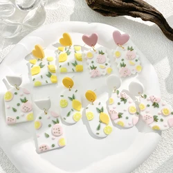 AENSOA Lemon Three-dimensional Earrings Summer Colorful Love Earrings Candy-colored Dopamine Delicacy Female Geometry Jewelry