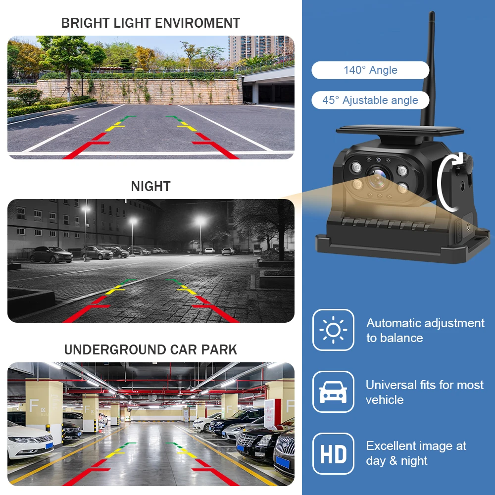1080P Solar Wireless Backup Camera Magnetic Base 9600mAh Battery WiFi APP for IOS Android Rear View Kit for RV Truck Lorry Van