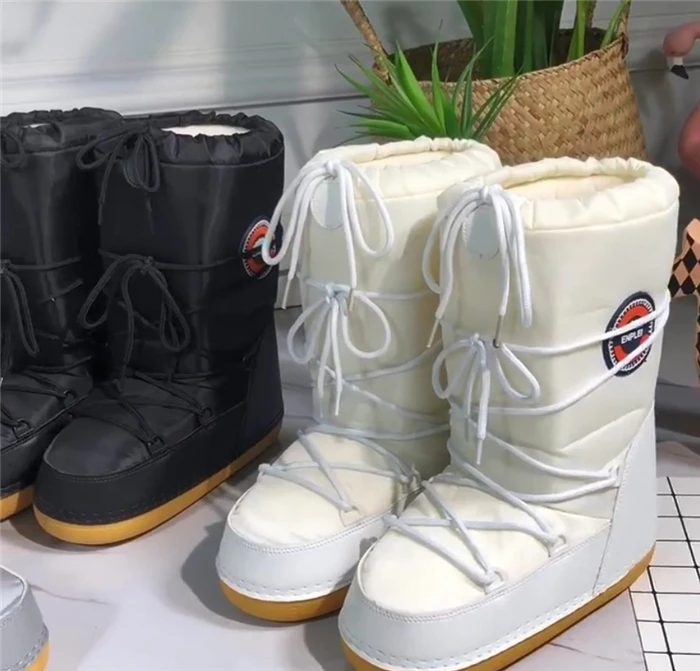 Silver Women Boots Winter Parent-child Snow Boots Fashion Warm Lace Up Platform Shoes for Women Waterproof Non-slip Space Boots