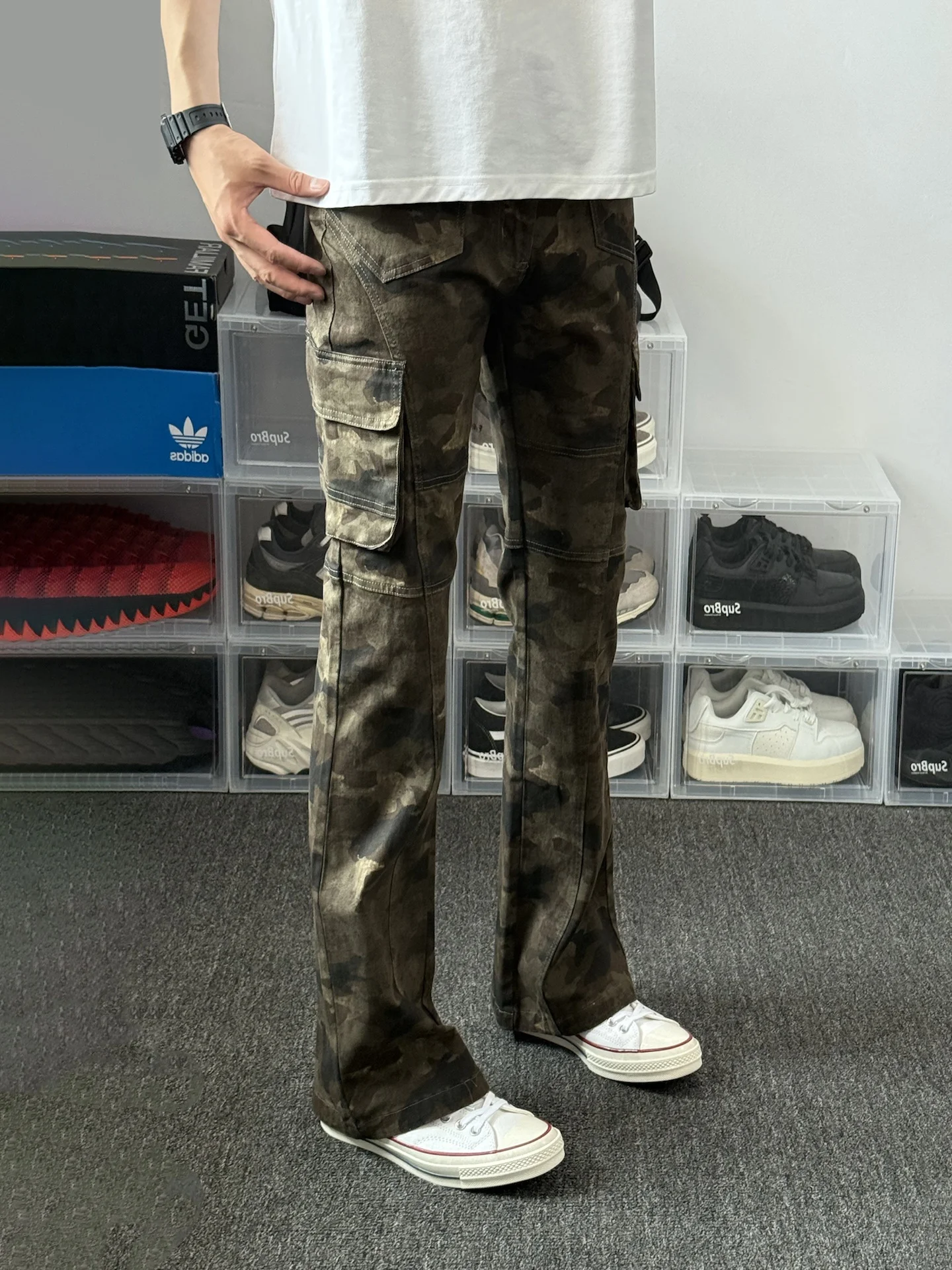 

Cleanfit Camouflage Work Pants Men's Summer Thin American High Street Multi ket Slim Flare Straight Leg Trousers
