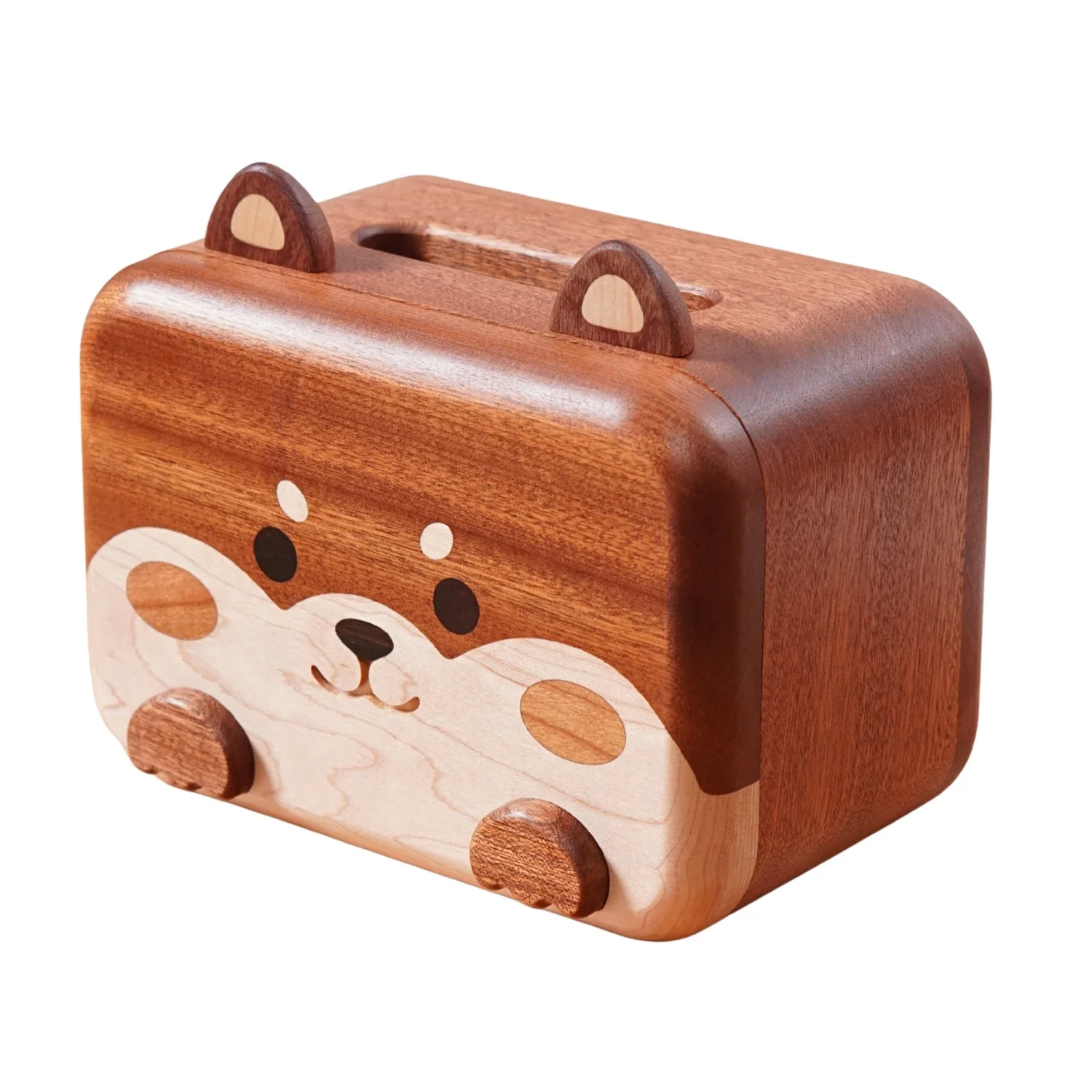 All solid wood creative cute Shiba Inu tissue box gift home desktop ornament