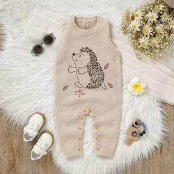 Newborn Baby Romper Knit Infant Boy Girl Jumpsuit Cute Cartoon Hedgehog Child Clothing 0-18M Overalls Playsuit Summer Sleeveless