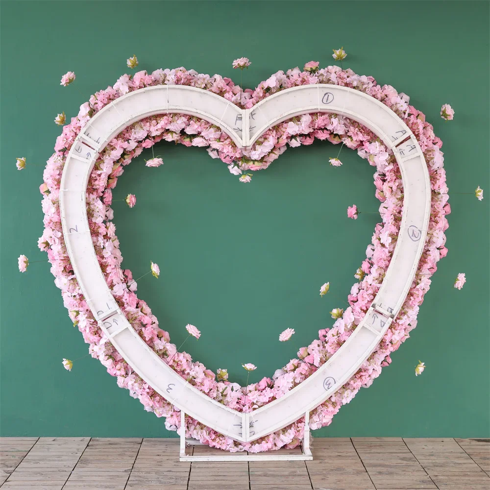 Love Heart Shaped Artificial Flowers Arrangement Proposal Decoration High-end Silk Pink Rose Floor Sztuczne Kwiaty Frame HY2537