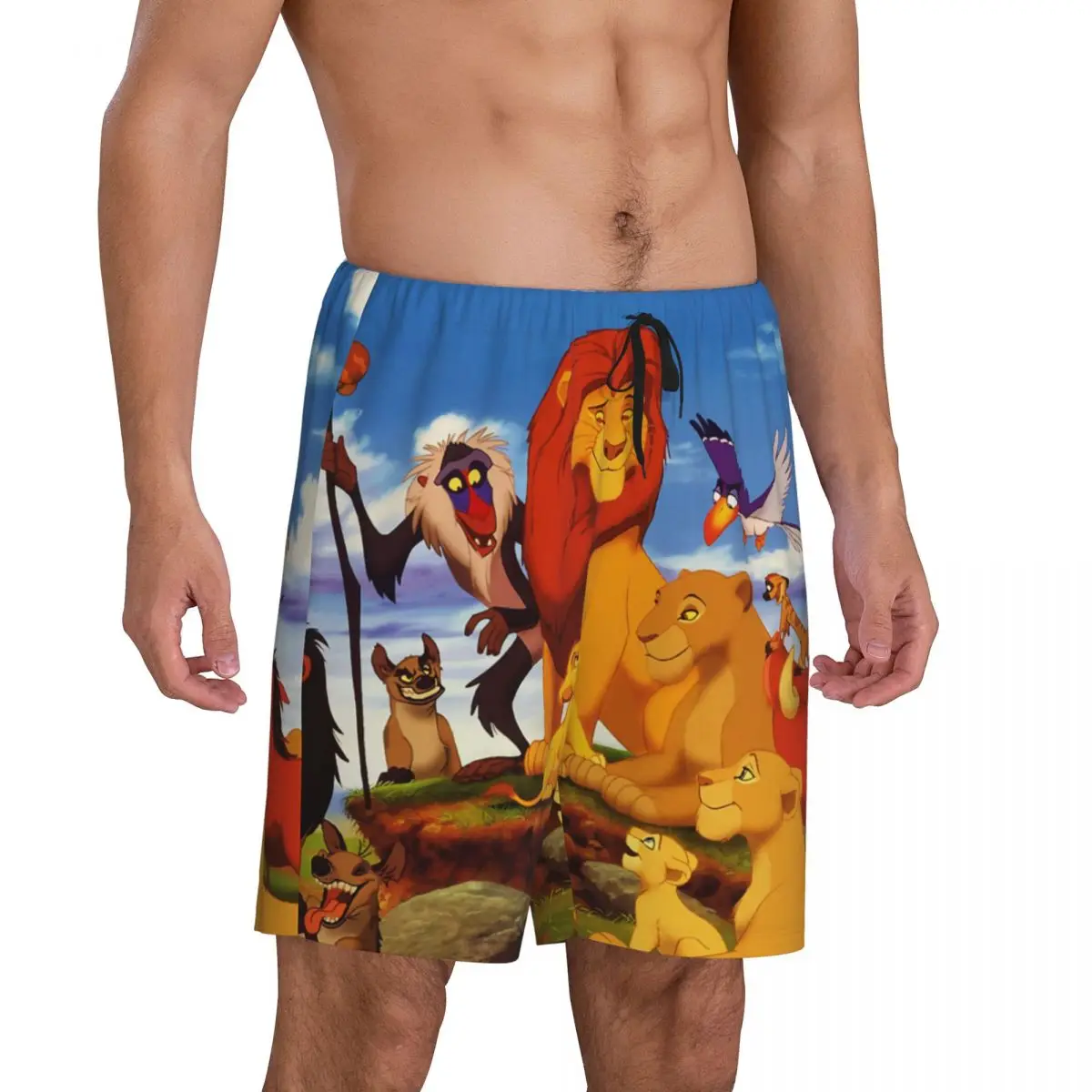 Custom Print Simba The King Lion Animation Pajama Shorts Men Sleepwear Bottoms Sleep Short Pjs with Pockets