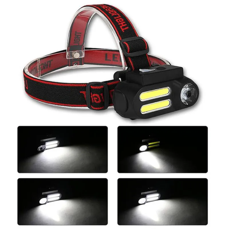 COB LED Headlamp with Built-in Battery 18650 USB Rechargeable Head Torch Outdoor Camping Running Cycling Flashlight Work Light