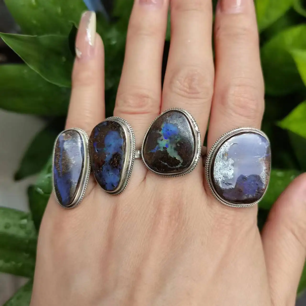 

1pcs/lot Natural Handmade Sterling Silver S925 Australian Opal Ring magic gem brilliant colors good luck jewelry amulet precious