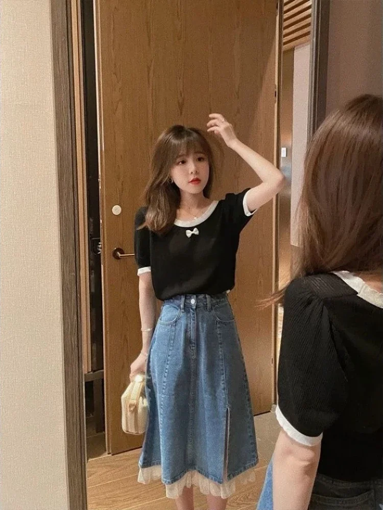 

New In Stylish With Slit High Waist Women's Denim Skirt Korean Style Luxury Elegant Vintage Cheap Modest Y2k Female Jeans Skirts