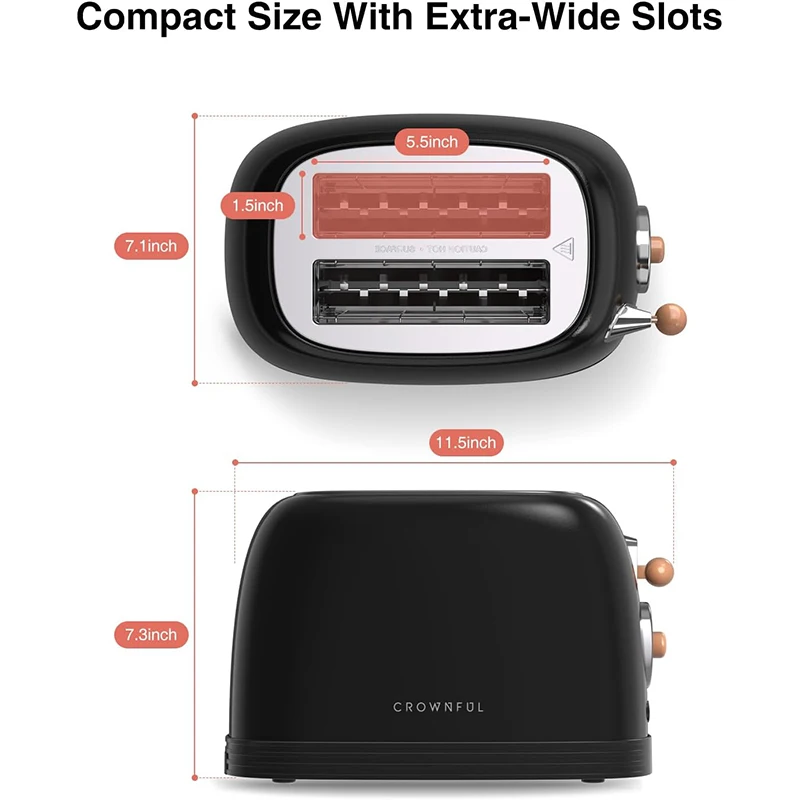 Torradeira de pão Crownful com 2 fatias para sanduíches, waffles, ranhura extra larga, cozinha elétrica, forno duplo, 120V, mini torradeira