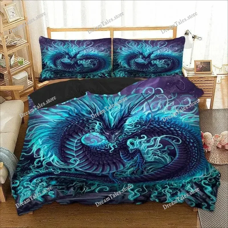 

Dragon Printed Duvet Cover King Queen Western Magic Dragon Bedding Set Teen Adults Ancient Mythical Animal Polyester Quilt Cover