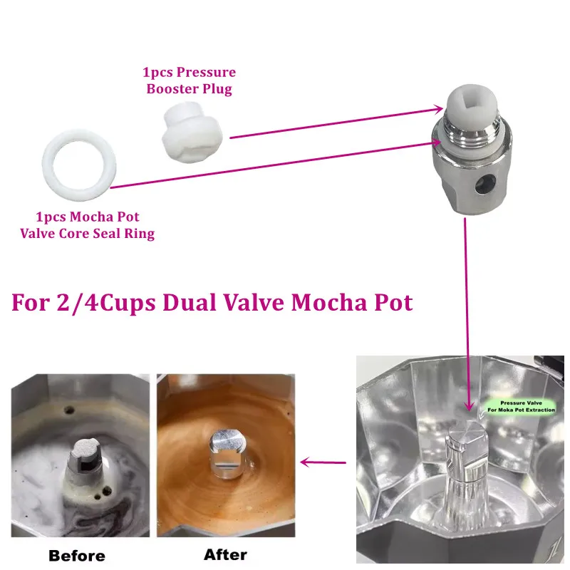 3 Set Mocha Pot Valve Core Silicone Seal Ring and Pressure Booster Plug for 2Cup/4Cup Dual Valve Moka Pot Upper Top Chamber Part - view 3