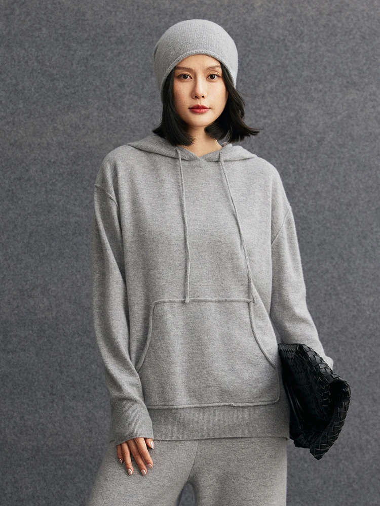 

Женский кашемировый свитер TLOML, 100% кашемир, вязаный, с капюшоном, однотонный, осенне-зимний, толстый, мягкий, теплый, повседневный, свободного кроя