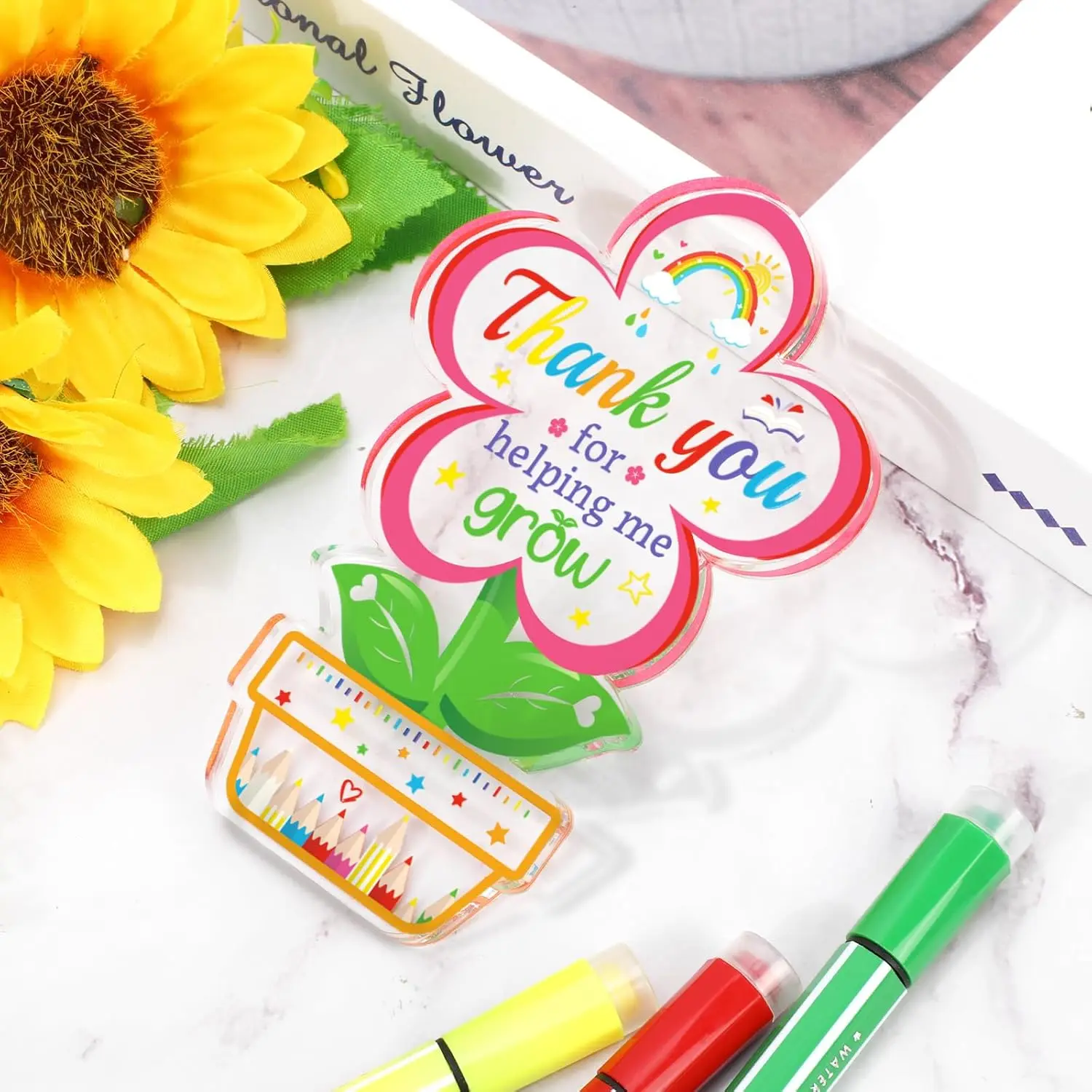 هدايا تقدير المعلم تذكار مع أكياس، شكرًا لك على مساعدتي في نمو علامة لوحة الأكريليك لإنهاء العام للمعلم #3