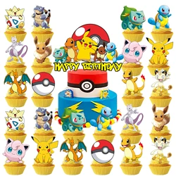 Pokemon Cake Topper、Cupcake Toppers,Pikachu Birthday Decoration Theme Party Supplies,Birthday Cake Decorations