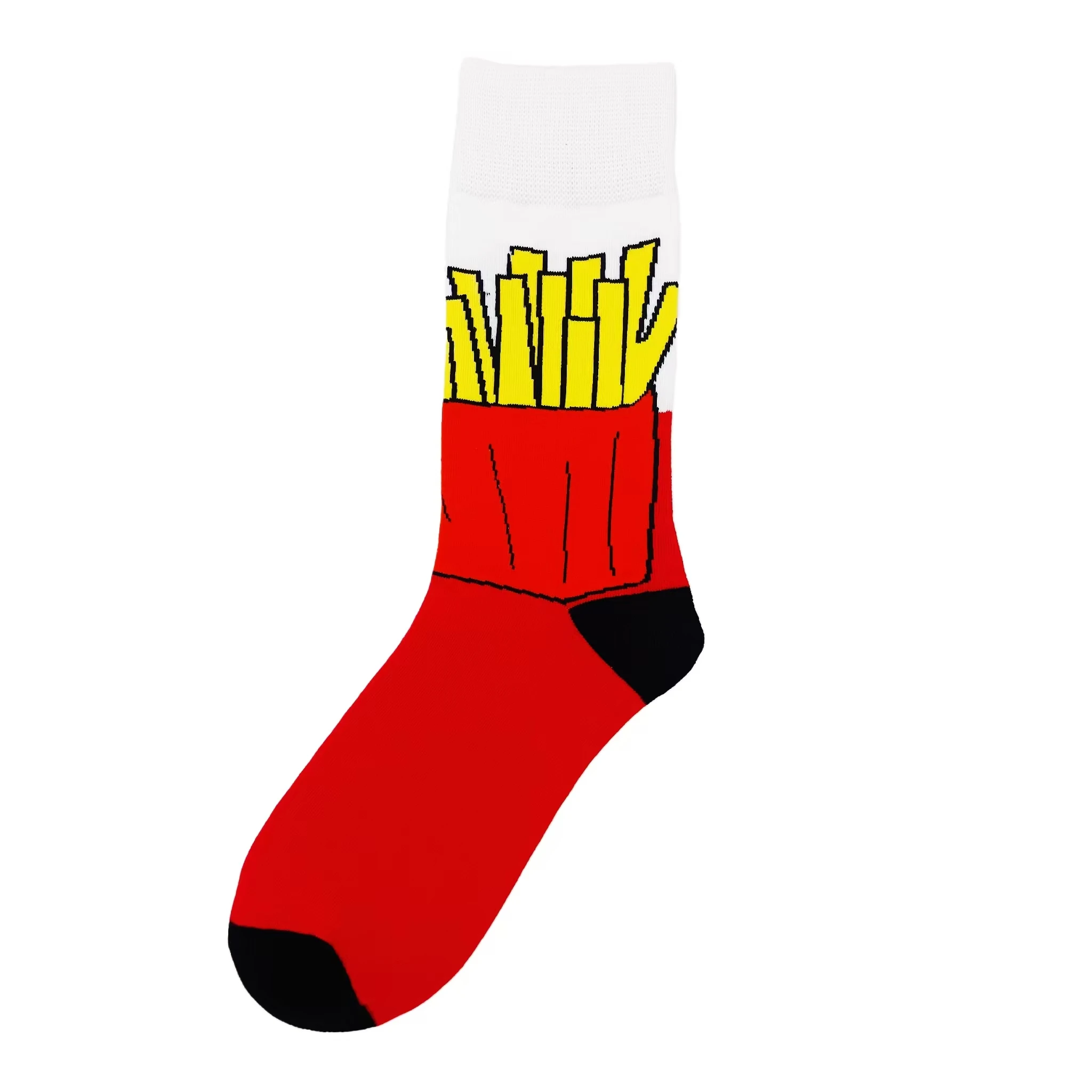 1 pair of cute pure cotton couple's personalized mid-calf socks with French fries pattern