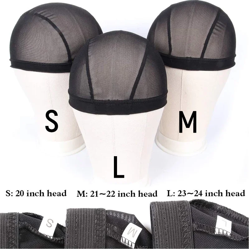 6 pçs/lote Malha Preta Cap Cúpula para A Tomada de Peruca Peruca Cap Stretchable Spandex Respirável Rede de Cabelo com Elástico Largo para Mulheres Dos Homens