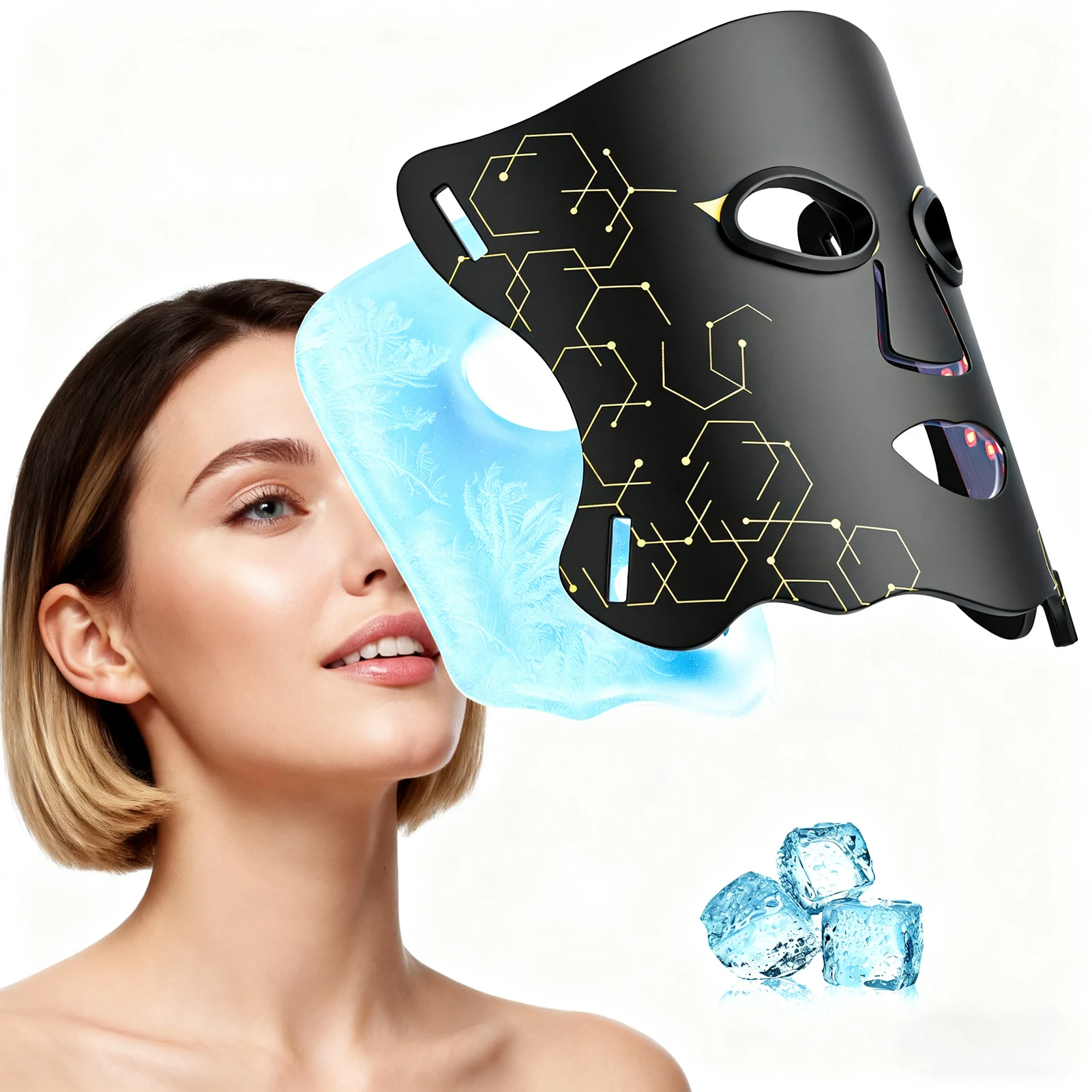 

LED Face Mask with 66 LED Beads,Photon Mask with Ice Pack,2500mAh Battery for Skin Rejuvenation, Home Use