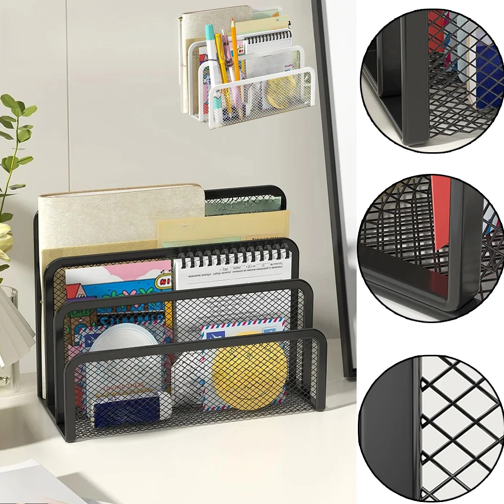 

3-layer Magazine Rack Desk White/Black Metal Iron Mesh Holder for Magazine Document File Book Rack Paper Organizer Home 신문 수납대