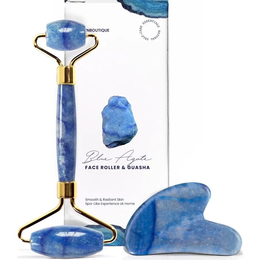 

Gua Sha Facial Tools Face Lift Roller for Wrinkless Natural Skincare Tool Jade Roller Guasha Tool for Face Blue Aventurine