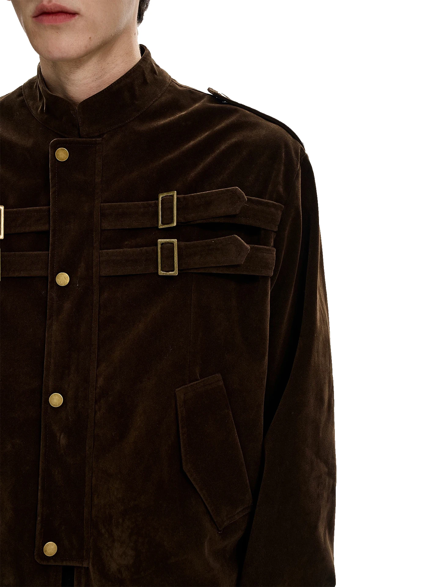 SDV الأمريكية الرجعية Cleanfit الربط تصميم الجلد المدبوغ ort واسعة Jaet ex ملابس خارجية غير رسمية أعلى زخرفة المعادن مزيج البوليستر #3